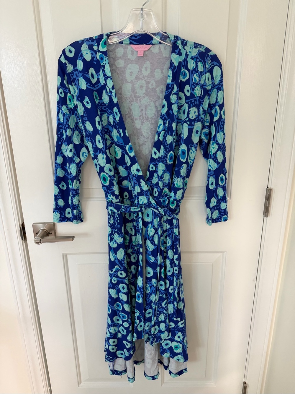Lilly Pulitzer Rozaline Wrap Dress Lil Kitty Blue - Picture 2 of 5